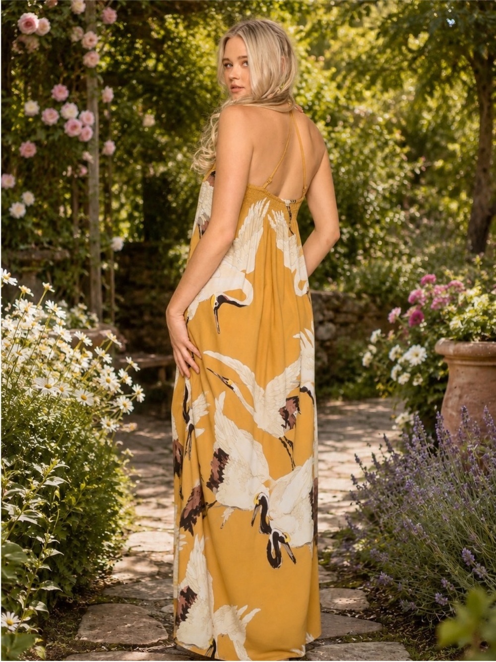 New! Aratta “Cranes of Heaven” Whimsical Maxi Slip Dress - Picture 2 of 4